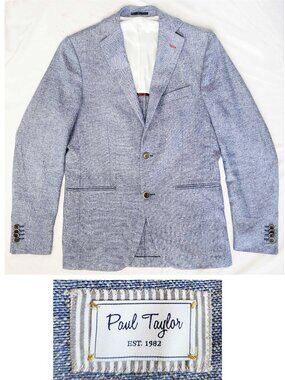 Paul Taylor Mens Linen Cotton Silk Blend Blue Heather Blazer Jacket Sprotscoat